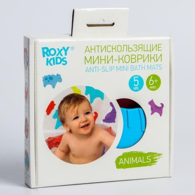 Антискользящие мини-коврики ROXY-KIDS для ванны. Серия ANIMALS. Цвета в ассортименте. 5 шт.