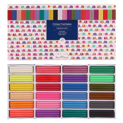 Пластилин мягкий (восковой) 24 цвета 500 г, Happycolor, МИКС